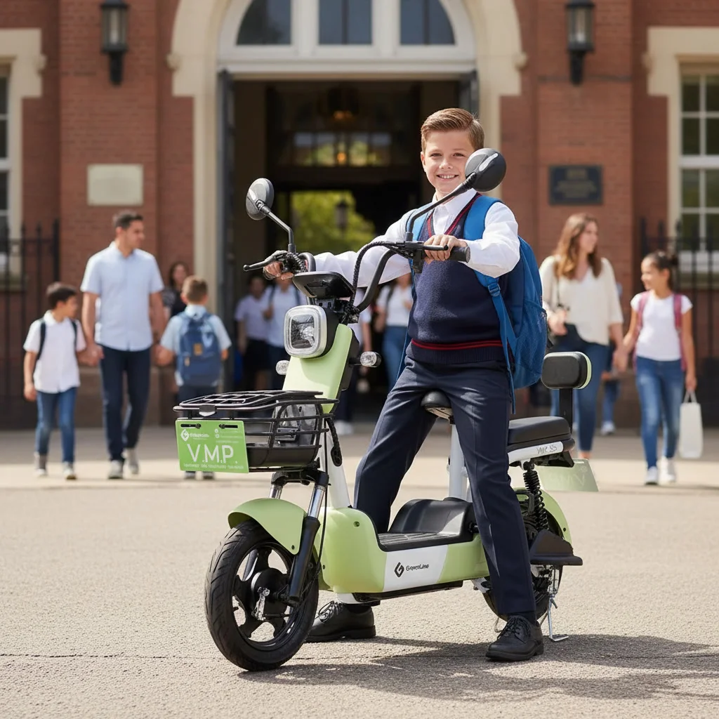 Estudiante en bicimoto eléctrica GreenLine