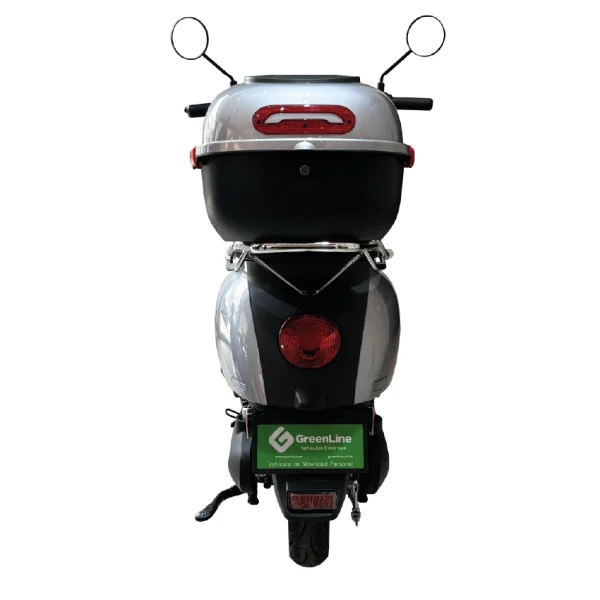 Moto eléctrica GreenLine H2 MIN gris vista trasera con top case – Amazon GreenLine Pucallpa